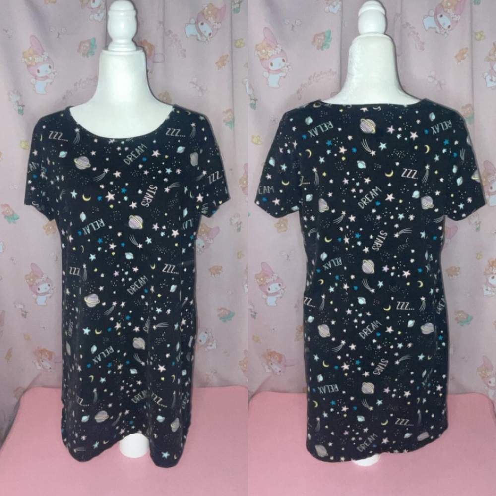 Secret Treasures Black and Multi-coloured Sleepwear Dress with Stars and Planets